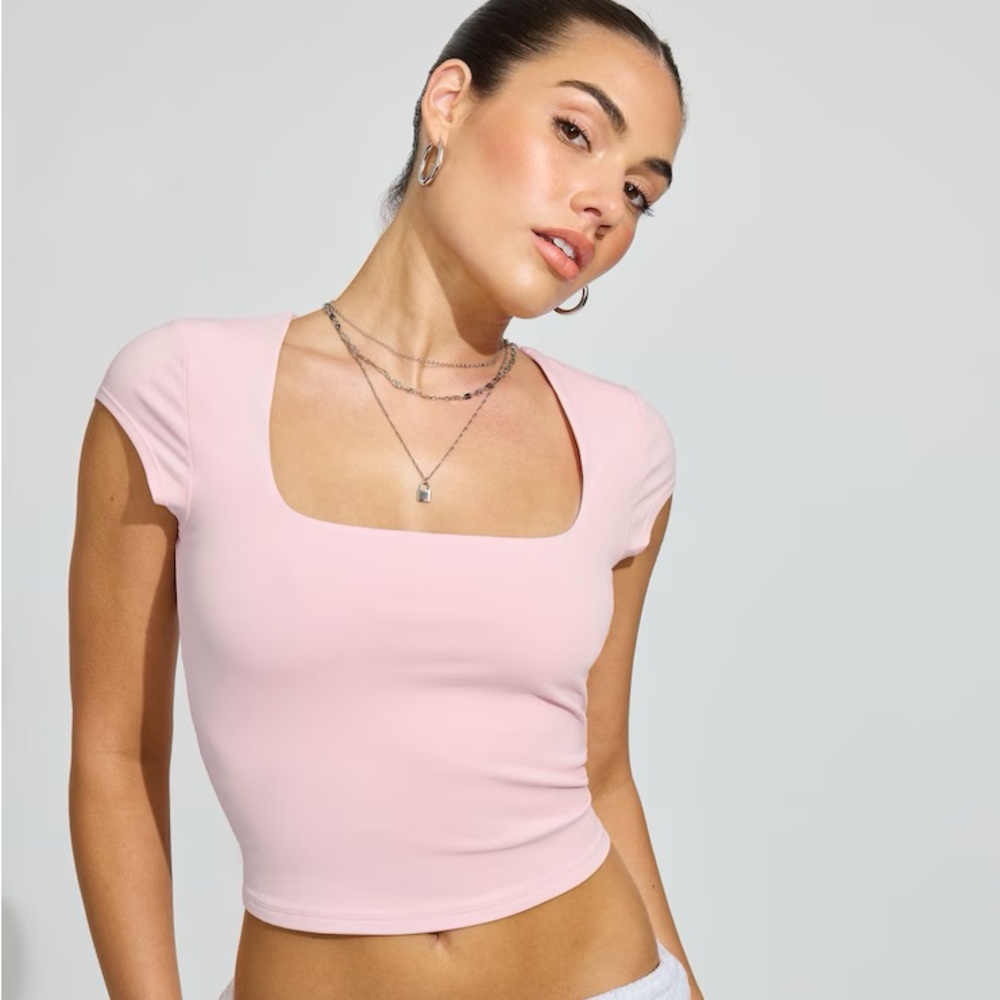 Garage Blush Pink Square Neck Crop Top